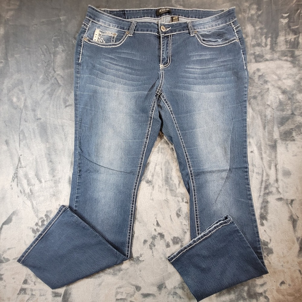 ZCO Jeans Premium Womens 18W Bootcut Medium Wash Embroidered Contrast Stitching
